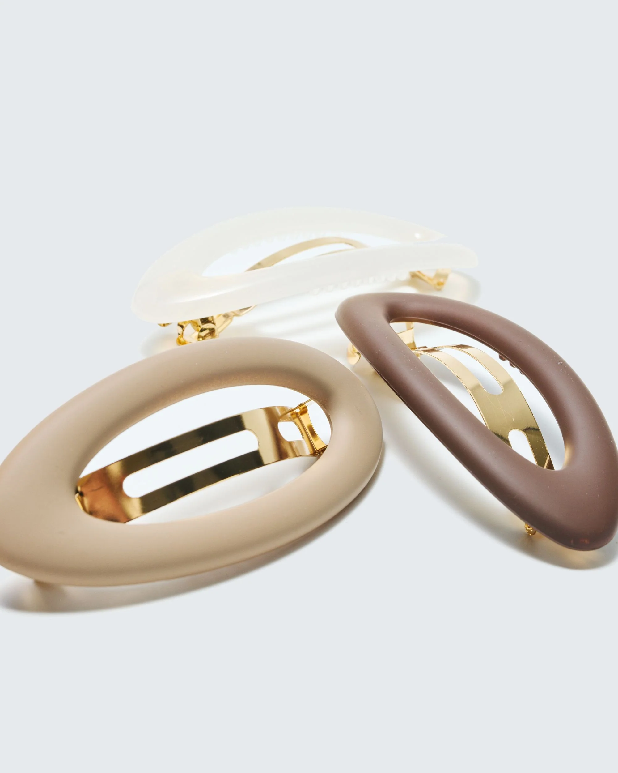 French Barrette Hair Clips, 3-Pack, Koffie - Image 2