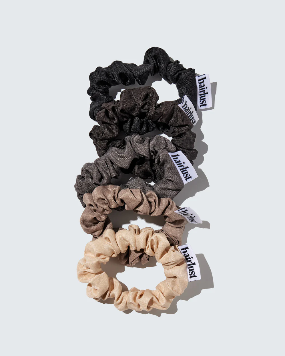 Satin Silk Scrunchies, Klein, 5-Pack, Koffie - Image 7